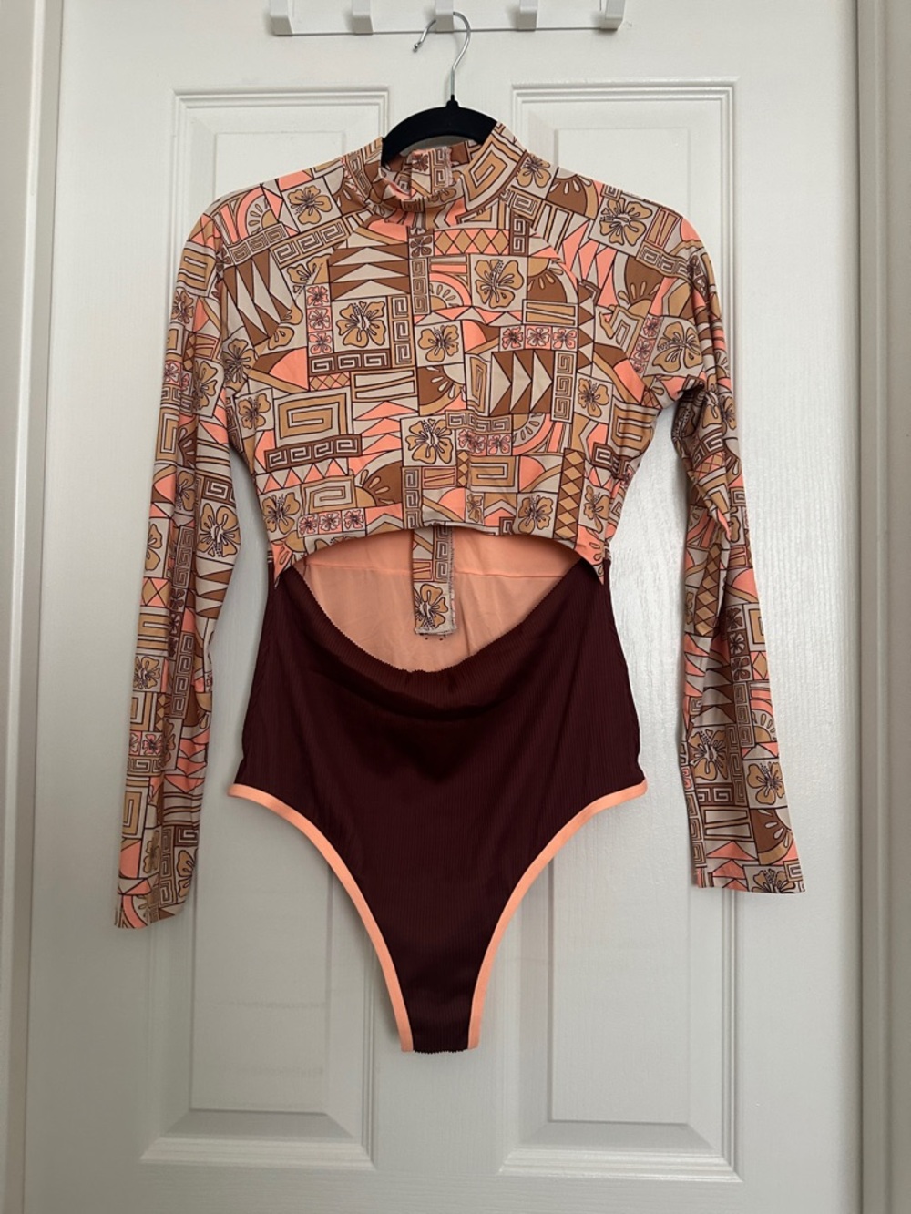 Ripcurl Women’s Long Sleeve One-Piece Swimsuit in Peach & Brown